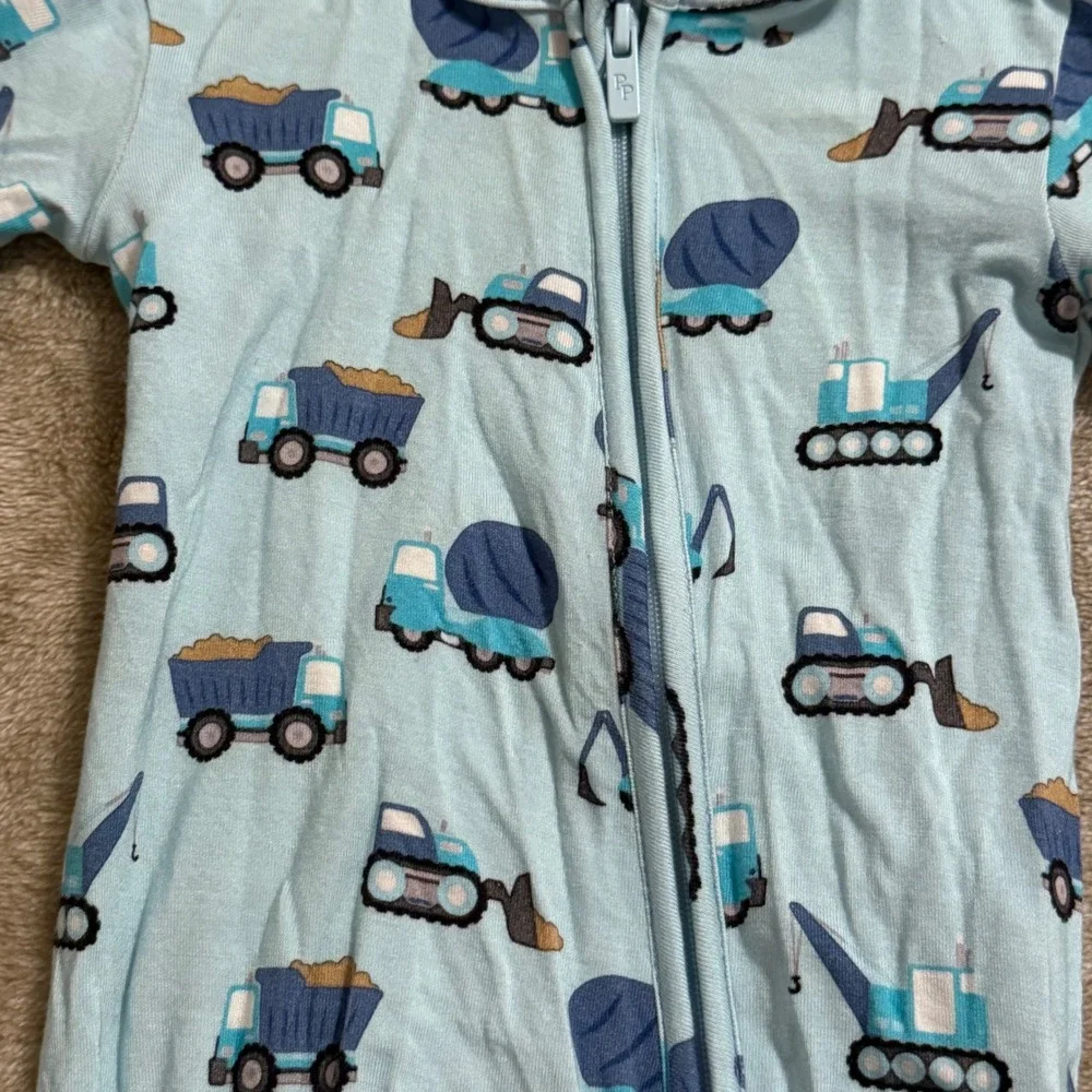 Posh Peanut Construction Trucks Bamboo Viscose Zippy Footie Sleeper Blue 0-3M